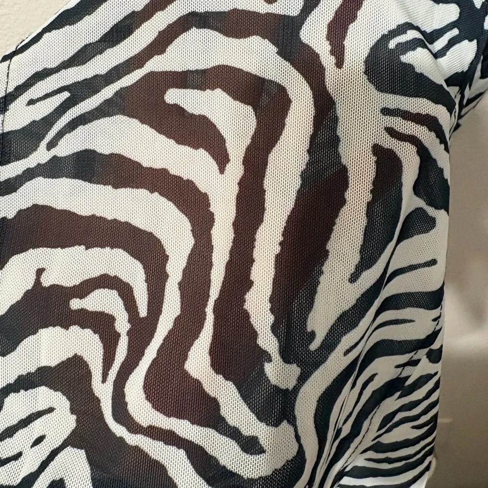 Mesh Body con Semi Sheer Black White Zebra Print Dress w Bustier Type Lace Top - Picture 5 of 13